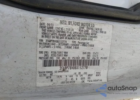 2011 Ford Crown Victoria Police Interceptor from USA, damaged, VIN 2FABP7BV0BX152778